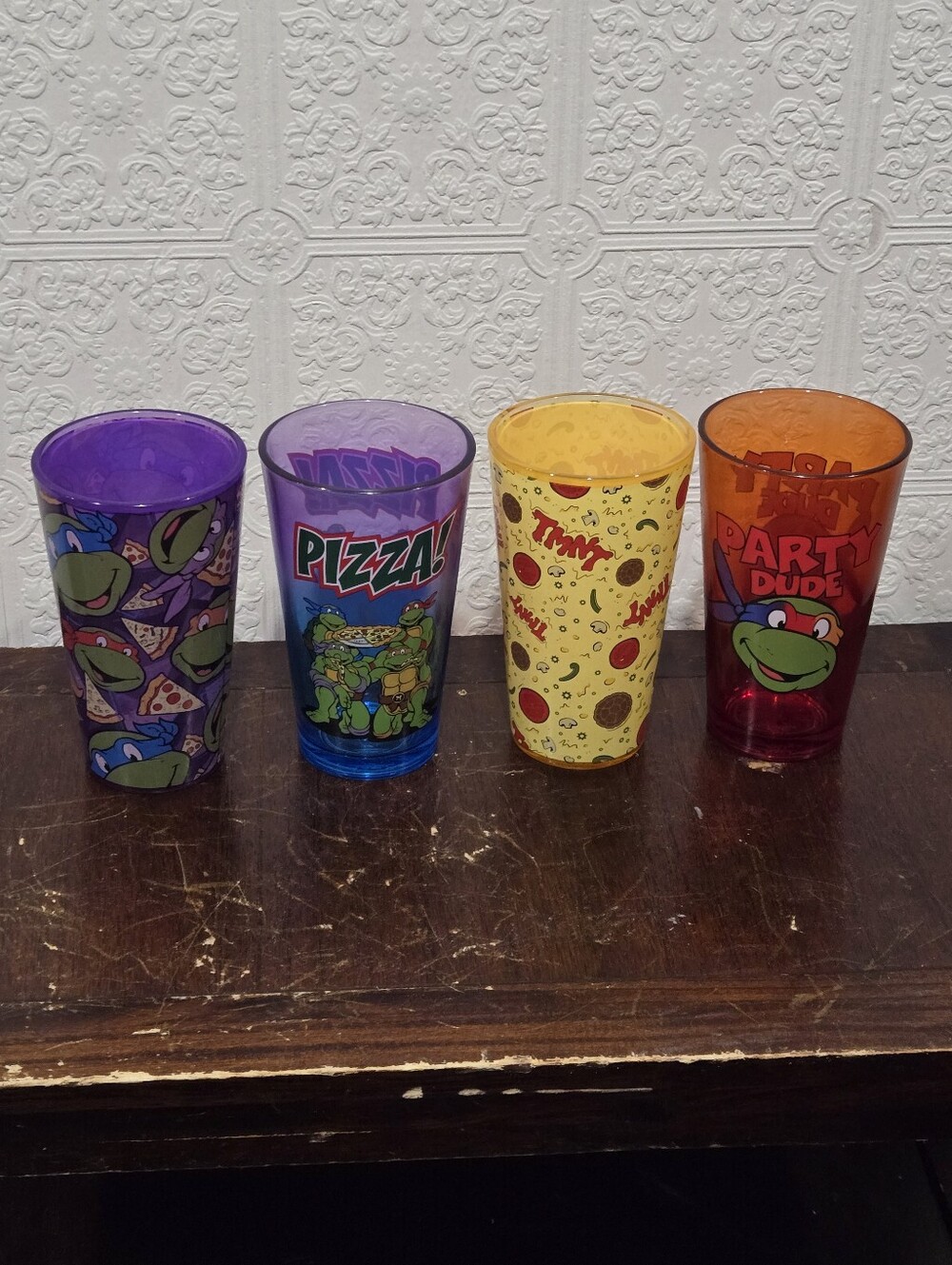 TMNT Plastic Tumblers Set of 4 Just Funky 2015 Nickelodeon Pizza Party Dude